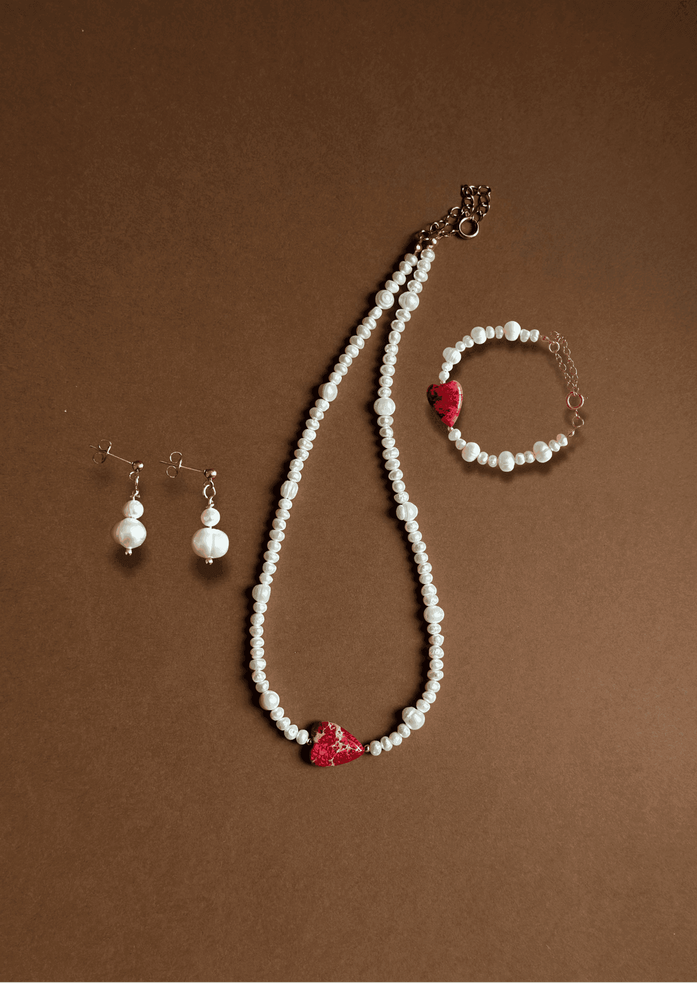 Zestaw: Choker + Bransoletka Cuore + Kolczyki Pearls